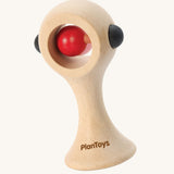 PlanToys Shaking Rattle in a High Contrast colourway. The red and black details stand out against the natural rubberwood body. PlanToys range of toys are made from sustainably sourced rubberwood, we're proud stockists of PlanToys here at Babipur. 