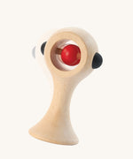 PlanToys Shaking Rattle in a High Contrast colourway. The red and black details stand out against the natural rubberwood body. PlanToys range of toys are made from sustainably sourced rubberwood, we're proud stockists of PlanToys here at Babipur. 