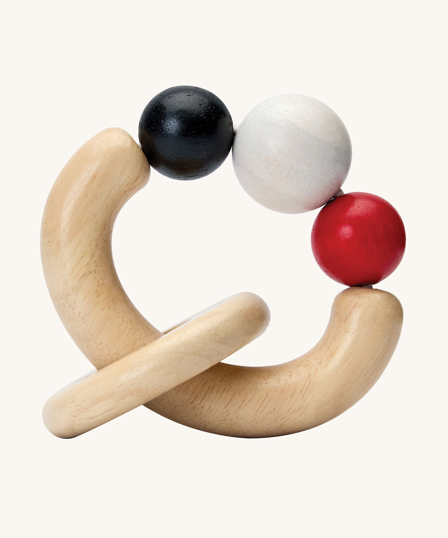 PlanToys wooden Beads baby Rattle in a High Contrast colourway. 
PlanToys range of toys are made from sustainably sourced rubberwood, we're proud stockists of PlanToys here at Babipur. 