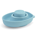 PlanToys kids natural rubber convertible boat bath toy in the pastel blue colour on a white background