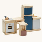 The PlanToys Kitchen Dolls House Furniture set on a plain background. 