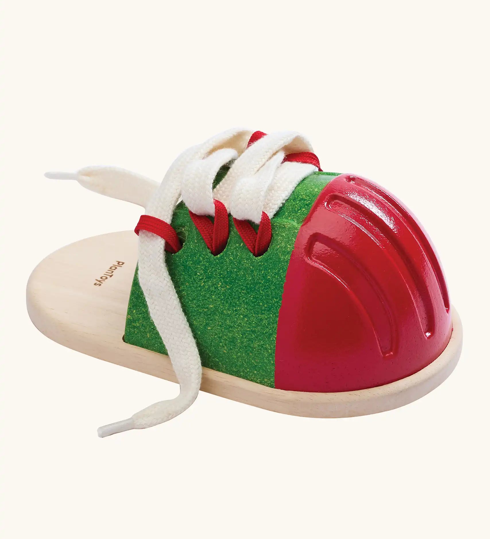  PlanToys life size tie-up laces wooden shoe children's toy. 