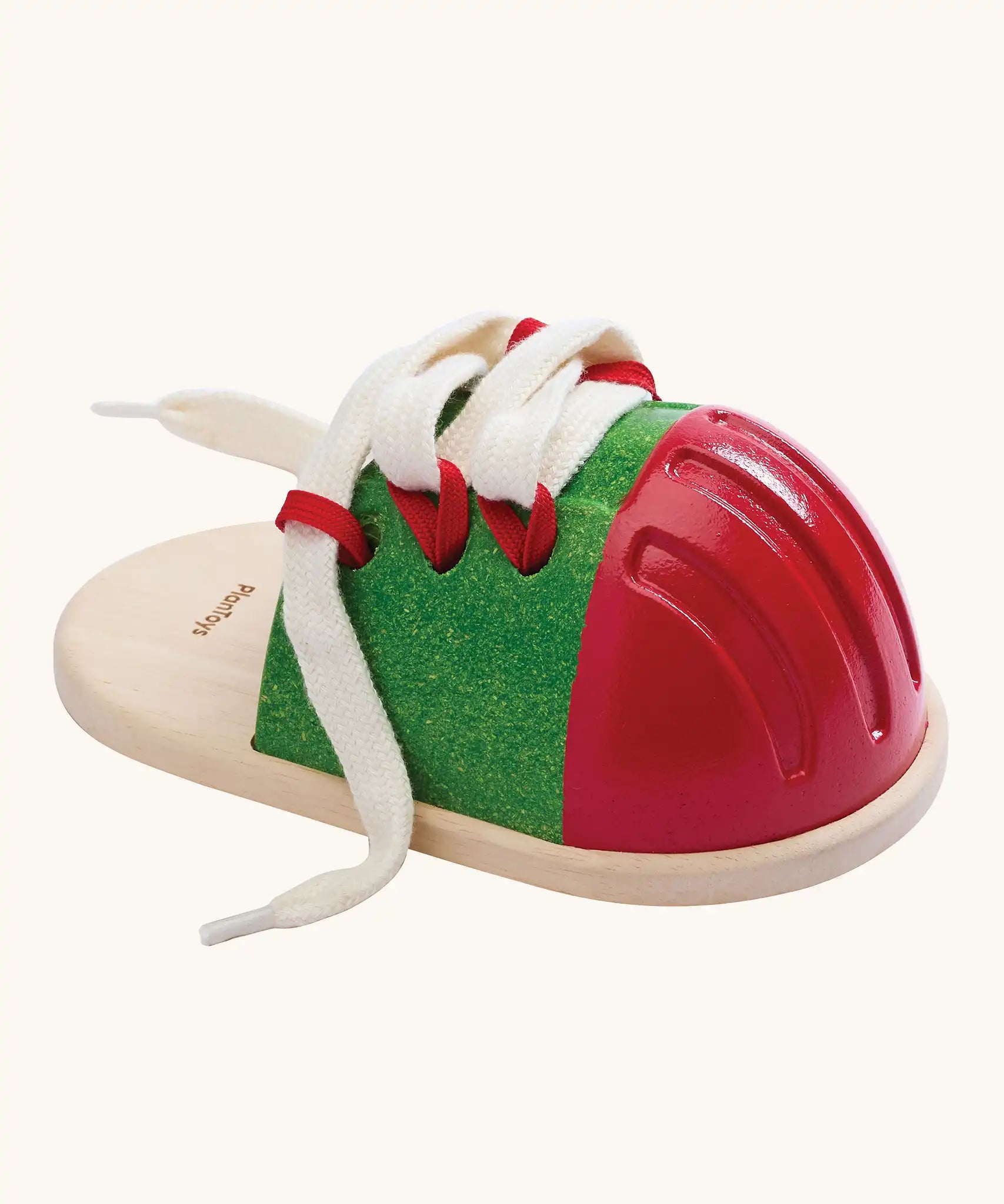  PlanToys life size tie-up laces wooden shoe children's toy. 