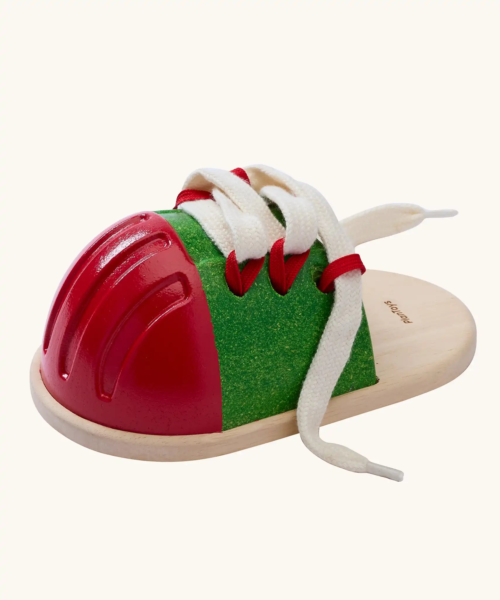  PlanToys life size tie-up laces wooden shoe children's toy. 