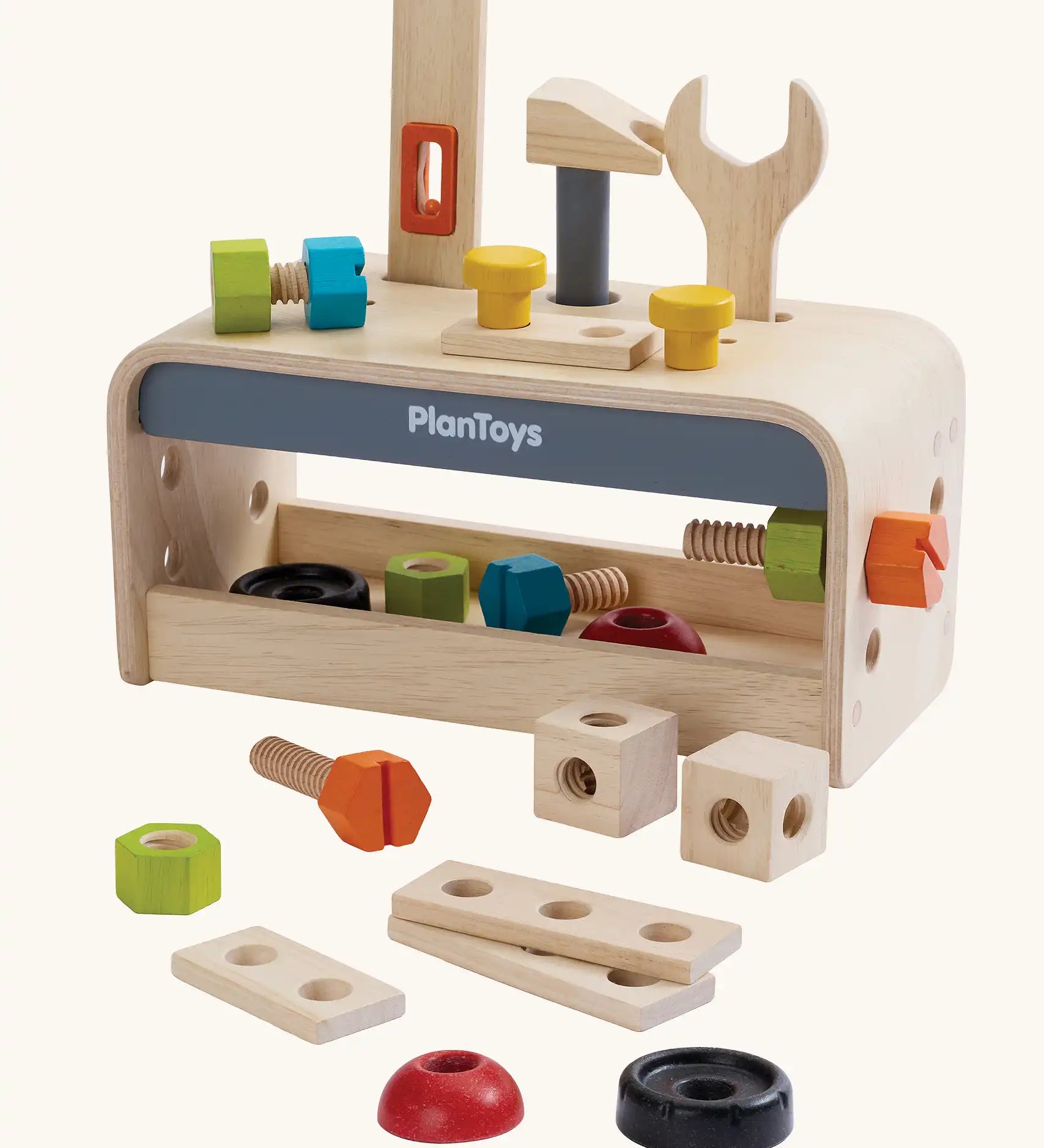 PlanToys little tool bench children's set. Wooden bench with tools, nuts and bolts. 