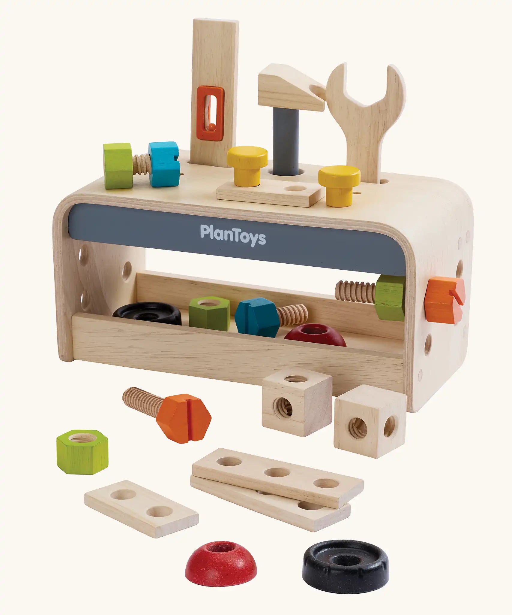 PlanToys little tool bench children's set. Wooden bench with tools, nuts and bolts. 