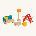 PlanToys Modern Living Room Dolls House Furniture on a plain background. 