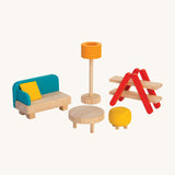 PlanToys Modern Living Room Dolls House Furniture on a plain background. 