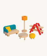 PlanToys Modern Living Room Dolls House Furniture on a plain background. 