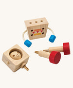  The pieces from the PlanToys Mood Bot Emotions Wooden Toy Robot shown seperated. PlanToys range of toys are made from sustainably sourced rubberwood, we're proud stockists of PlanToys here at Babipur. 