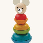 PlanToys Wooden Mouse Stacking Rings Toy on a plain background. 