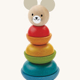 PlanToys Wooden Mouse Stacking Rings Toy on a plain background. 