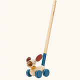 PlanToys push and pull puppy wooden toy with the push along stick attachment attached. 