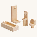 Plan Toys Classic Bathroom set on a plain background. 