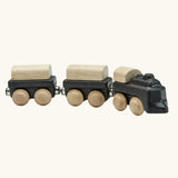 PlanToys black wooden classic toy train. Three carriages with magnetic connectors. 