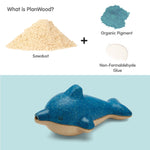 Infographic showing how the PlanToys Wooden Dolphin Whistle Toy is made. 