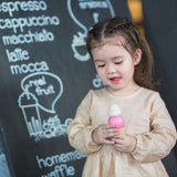 The PlanToys Ice Cream play food set includes a wooden serving tray to hold the two cones