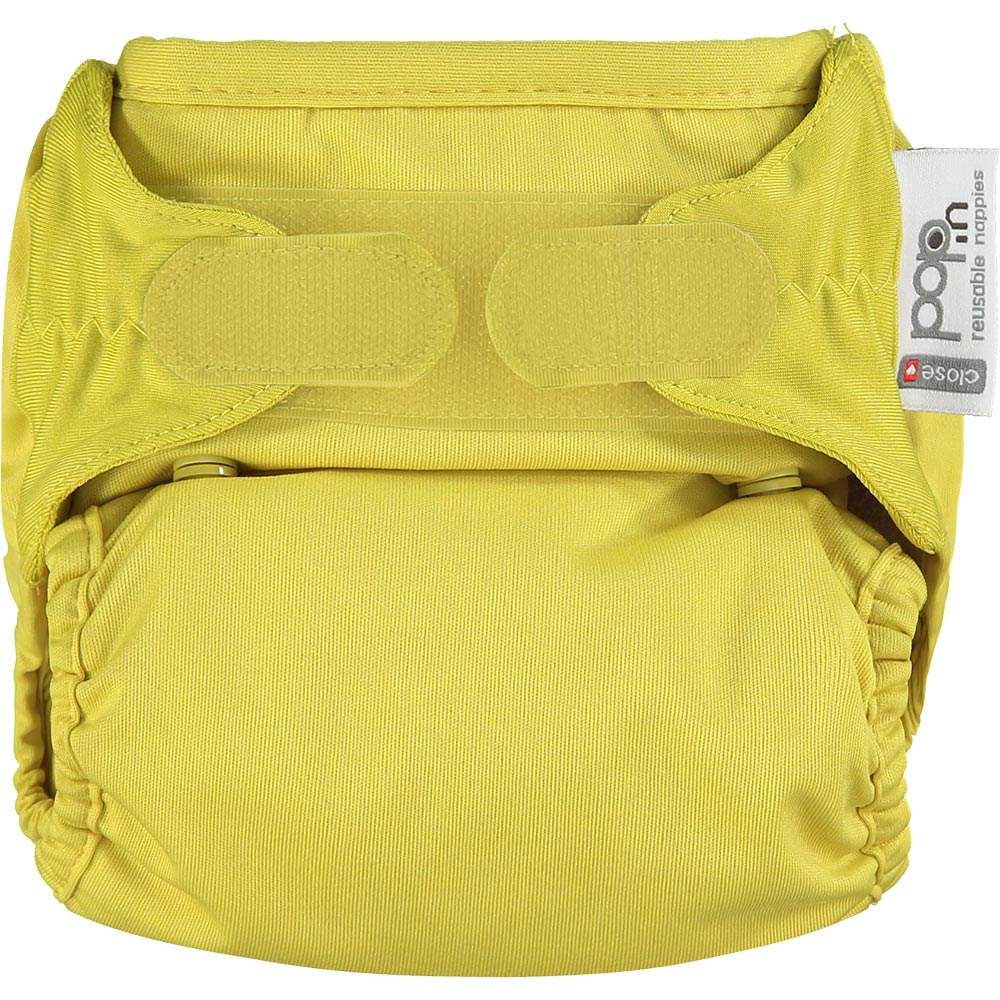 The Close Pop-In reusable cloth nappy with adjustable velcro, in celery green / yellow