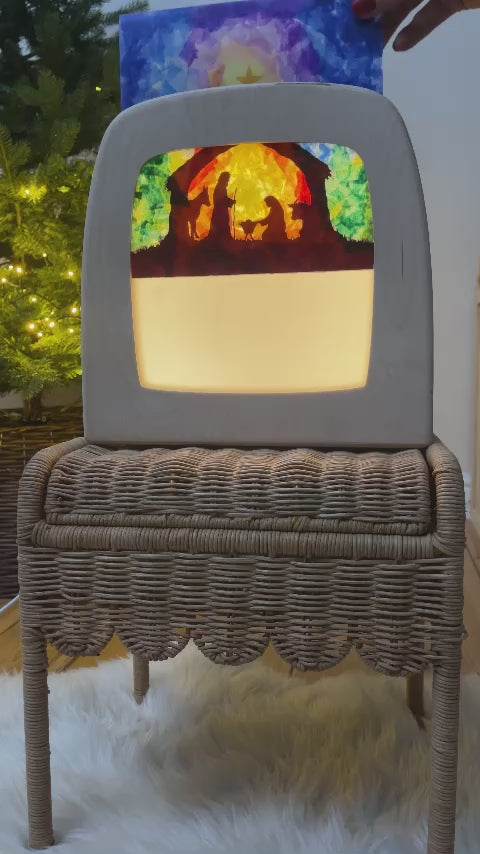 An unboxing and demo of the Toverlux DIY Nativity Silhouette Craft Kit, it fits a Magic Lamp or Window Frame, for sale at Babipur.