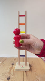 Video demonstration of Nic Wooden Colourful Climbing Ladder - a satisfying kids toy, watch the red peg doll climb the ladder - sold at Babipur.