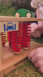 Beck Wooden Toy Car Wash with working platform and rotating brushes.