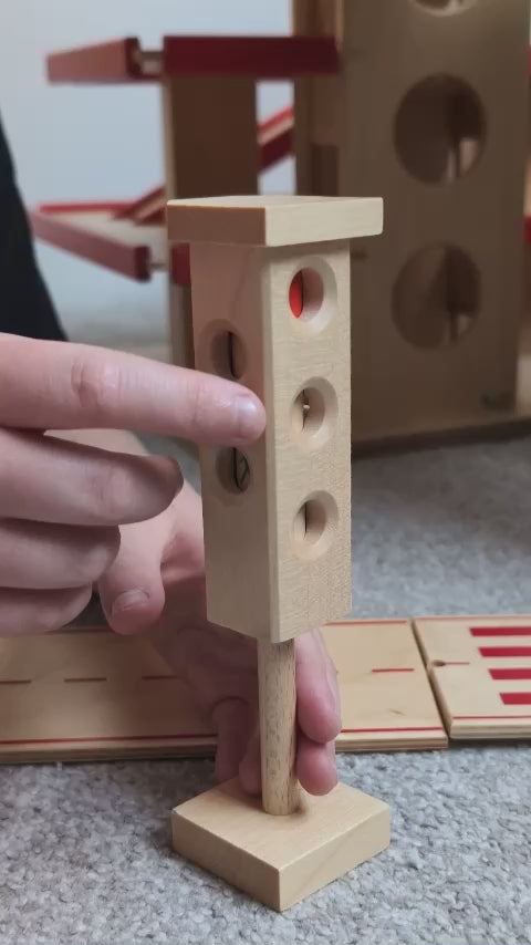 Beck Holzspielzeug Wooden Traffic Light Toy with working rotating lights for small world city play.