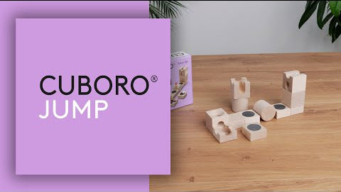 Video showing the Cuboro Jump Wooden Marble Run Set in detail. 