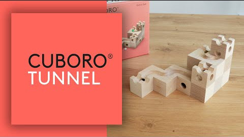 VCideo showing the Cuboro Tunnel Wooden Marble Run Set in detail.