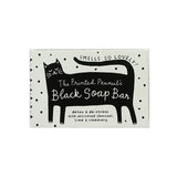 The Printed Peanut Black Cat soap packaging with cat illustration, charcoal soap with rosemary and lime, illustrated gift soap box.