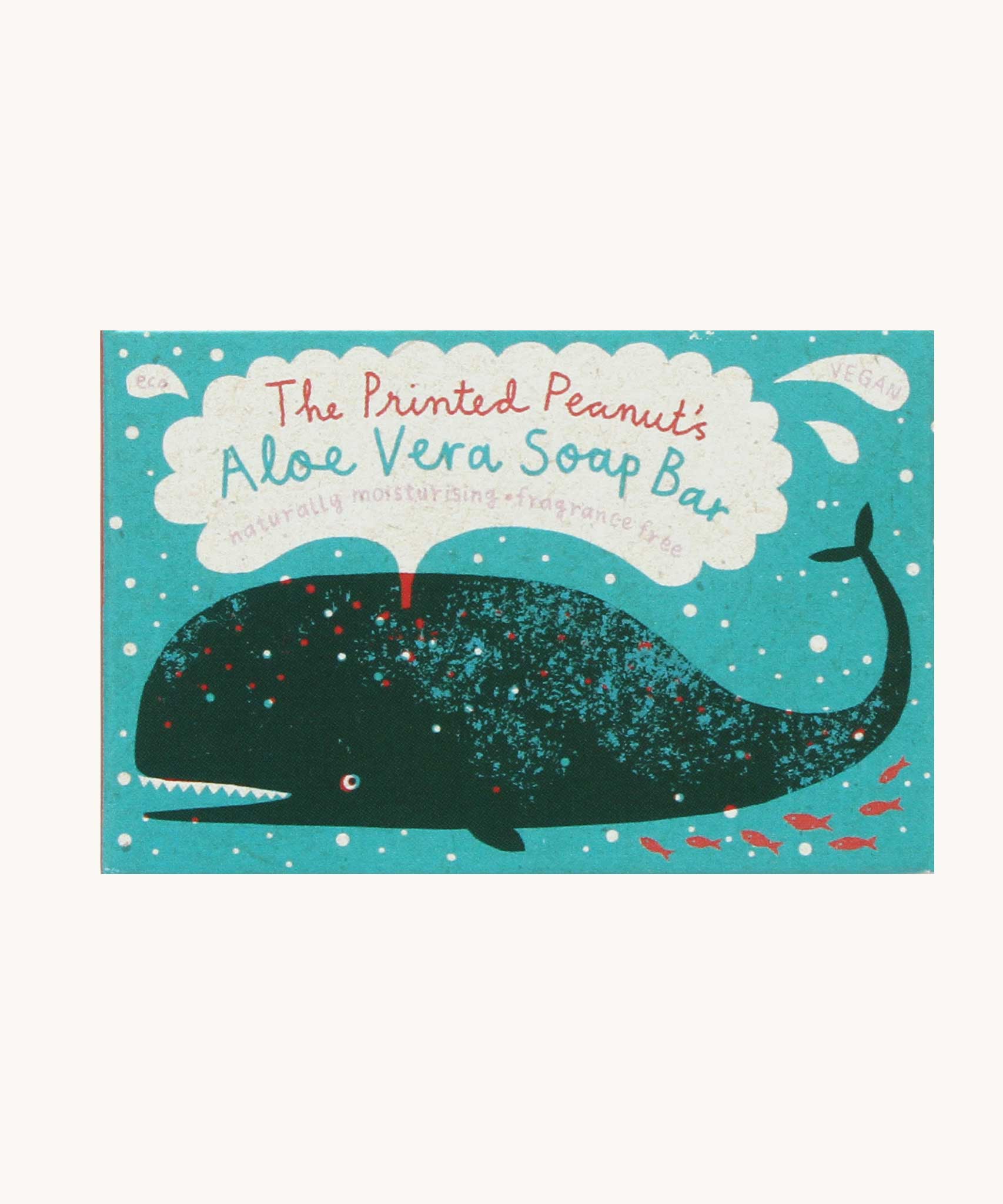 The Printed Peanut aloe vera natural handmade soap bar in a decorative cardboard packaging box.