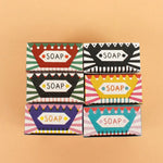 The Printed Peanut illustrated soap bars collection, colourful handmade natural soaps in gift boxes, UK made design led soaps.