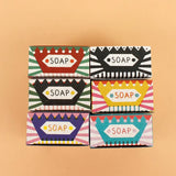 The Printed Peanut illustrated soap bars collection, colourful handmade natural soaps in gift boxes, UK made design led soaps.