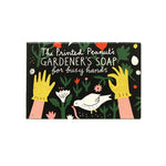 The Printed Peanut Gardener’s soap packaging with gardening illustration, peppermint and poppyseed exfoliating soap gift.
