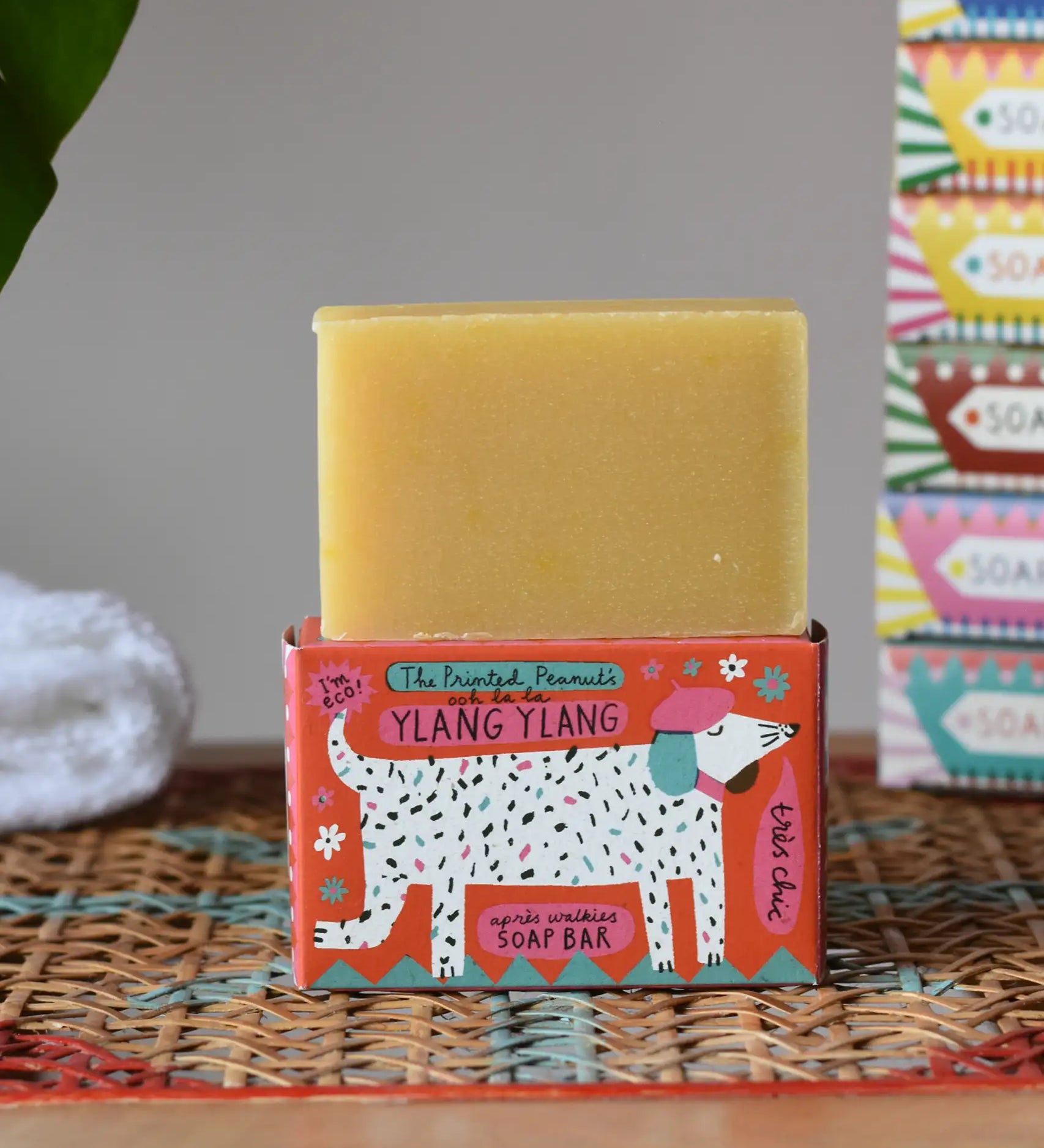 The Printed Peanut handmade natural Ylang Ylang soap bar gift with illustrated dog recyclable packaging.