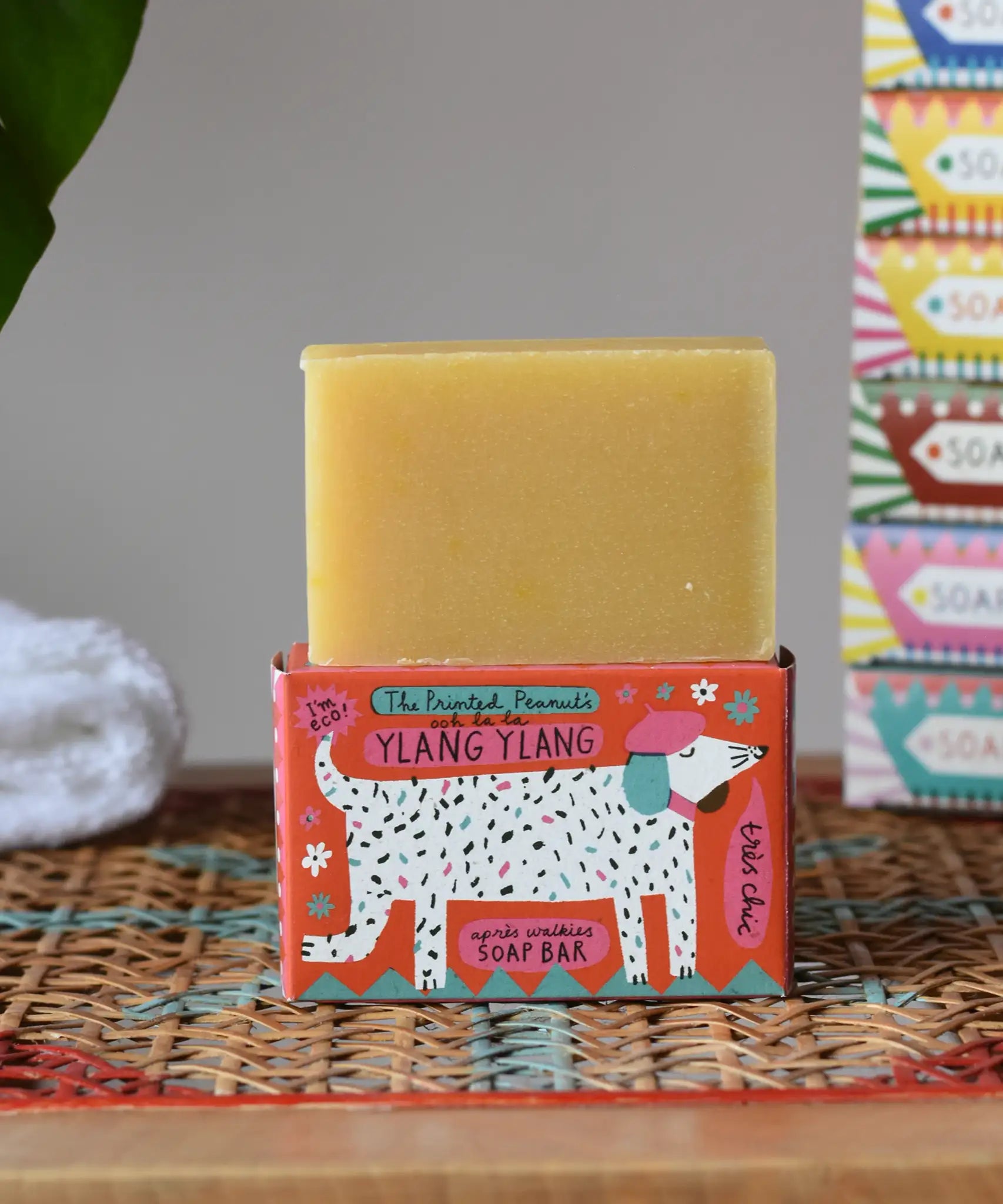 The Printed Peanut handmade natural Ylang Ylang soap bar gift with illustrated dog recyclable packaging.