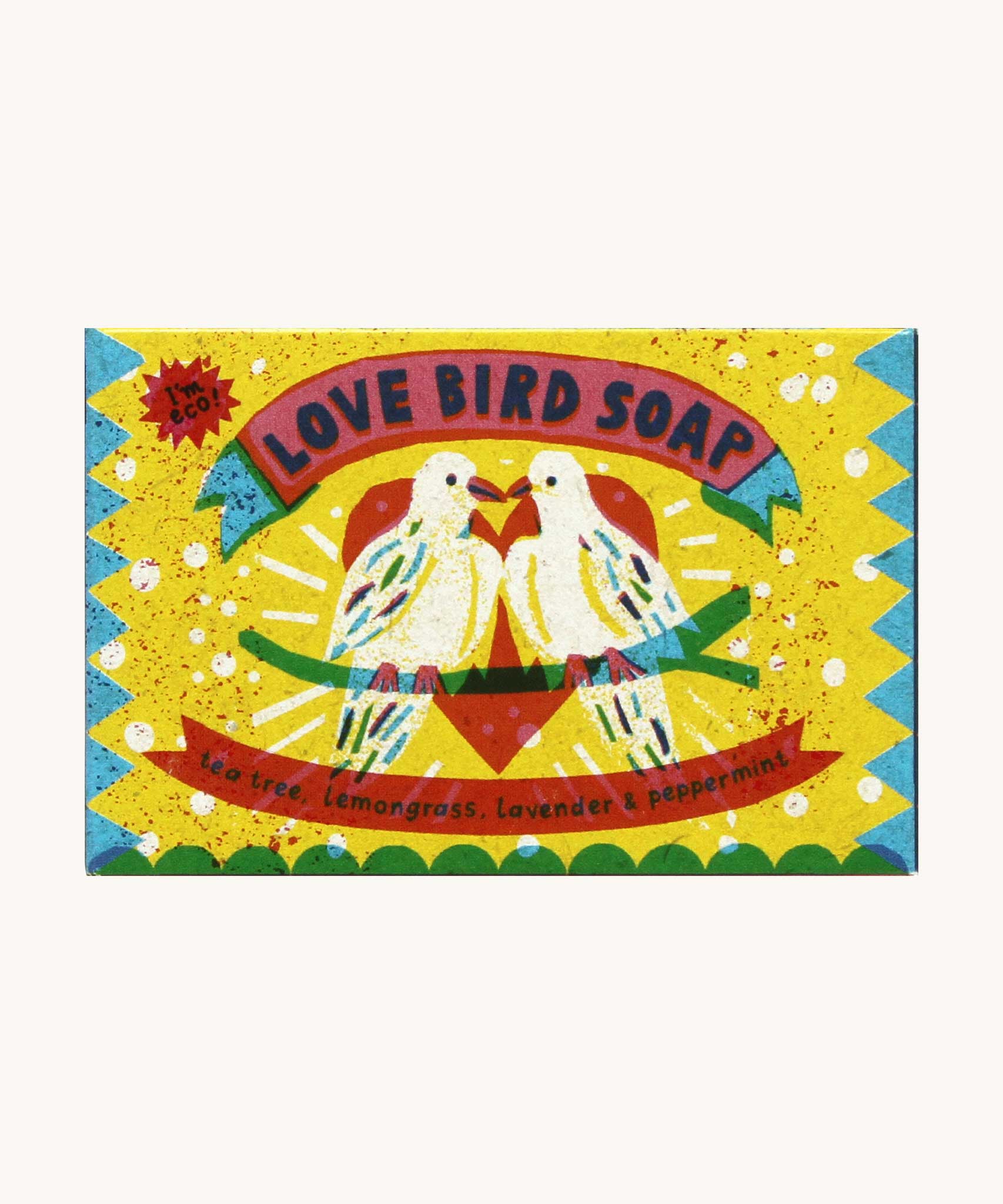 Printed Peanut love bird natural handmade soap with tea tree lemongrass lavender & peppermint.