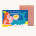 The Printed Peanut mermaid rose natural handmade soap. The decorative packaging box is shown next to the pink bar of soap. 