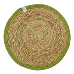 The ReSpiin seagrass and jute natural tablemat with a green coloured ring.