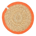 The ReSpiin seagrass and jute natural tablemat with an orange coloured ring.
