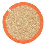 The ReSpiin seagrass and jute natural tablemat with an orange coloured ring.