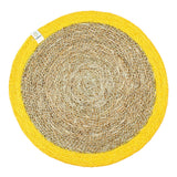 The ReSpiin seagrass and jute natural tablemat with a yellow coloured ring.