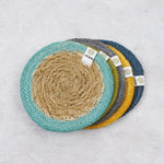 The ReSpiin natural jute and seagrass coasters in different colours.