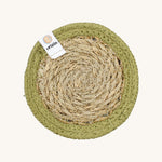 The ReSpiin natural jute and seagrass coaster in green.