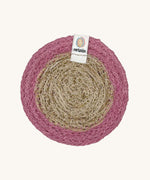 The ReSpiin natural jute and seagrass coaster in pink.