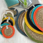The ReSpiin seagrass and jute natural tablemats with matching coasters.