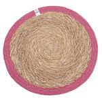 The ReSpiin seagrass and jute natural tablemat with a pink coloured ring.