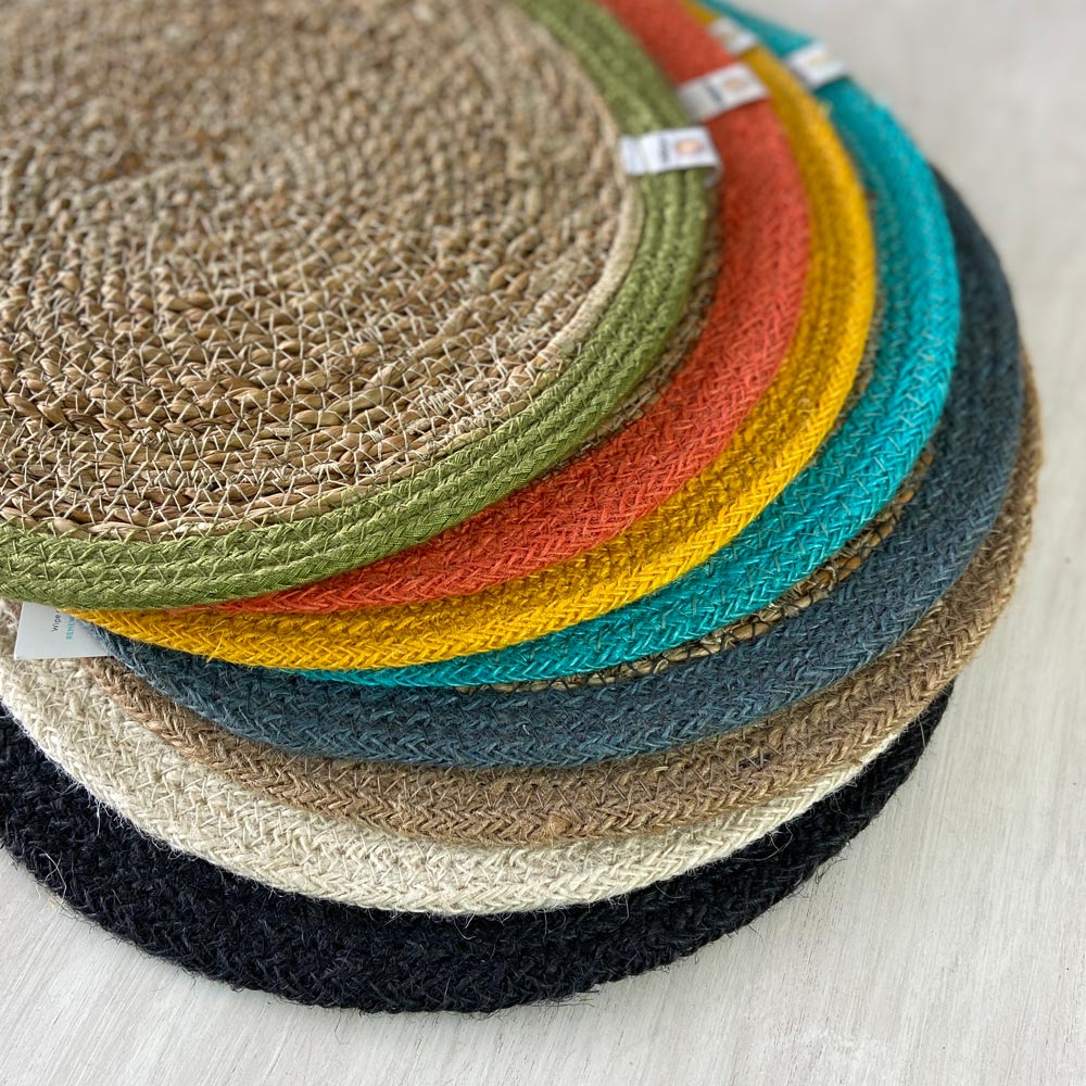 The ReSpiin seagrass and jute natural tablemats.