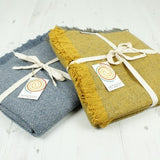 ReSpiin Denim Zig Zag Jeté en laine avec franges