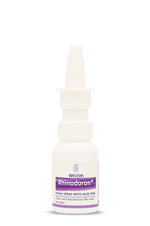 Weleda Rhinodoron Nasal Spray 20ml. With soothing organic aloe vera to moisturise and protect, in a natural saline solution, for adults, children and babies. White spray bottle on a white background.