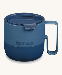 Klean Kanteen stainless steel rise 14oz mug with handle in stellar blue with a matching flip lid